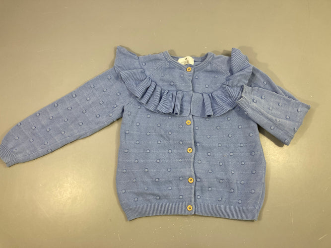 Gilet bleu volants plumetis, moins cher chez Petit Kiwi