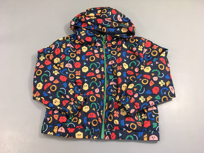 Veste légère zippée bleu foncé formes multicolores à capuche, moins cher chez Petit Kiwi