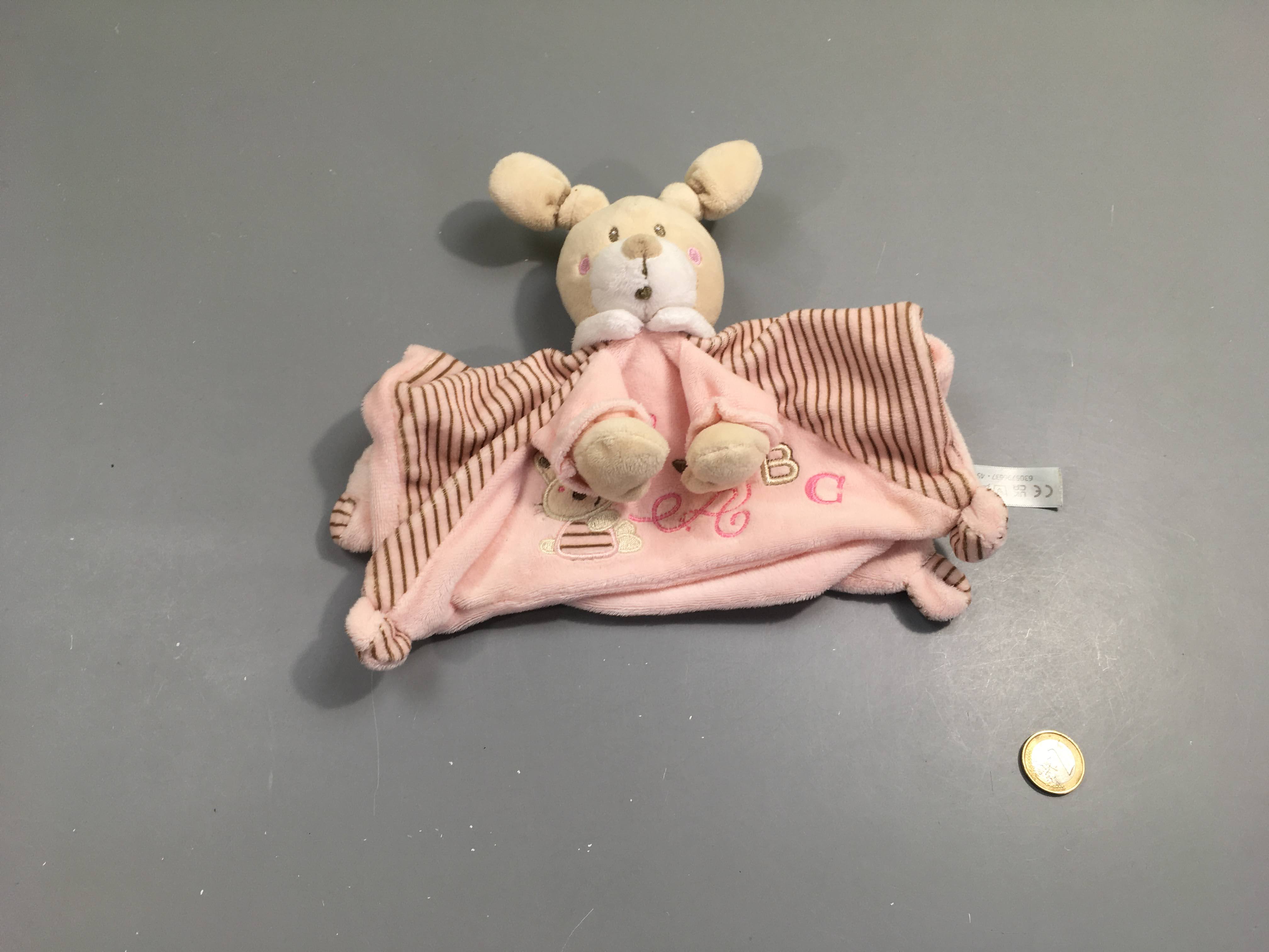 Doudou plat velours rose/beige lapin nicotoys