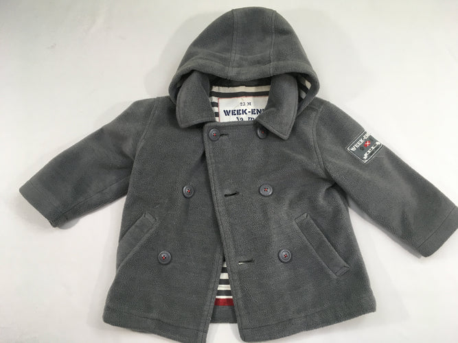 Veste polar gris à capuche amovible, moins cher chez Petit Kiwi