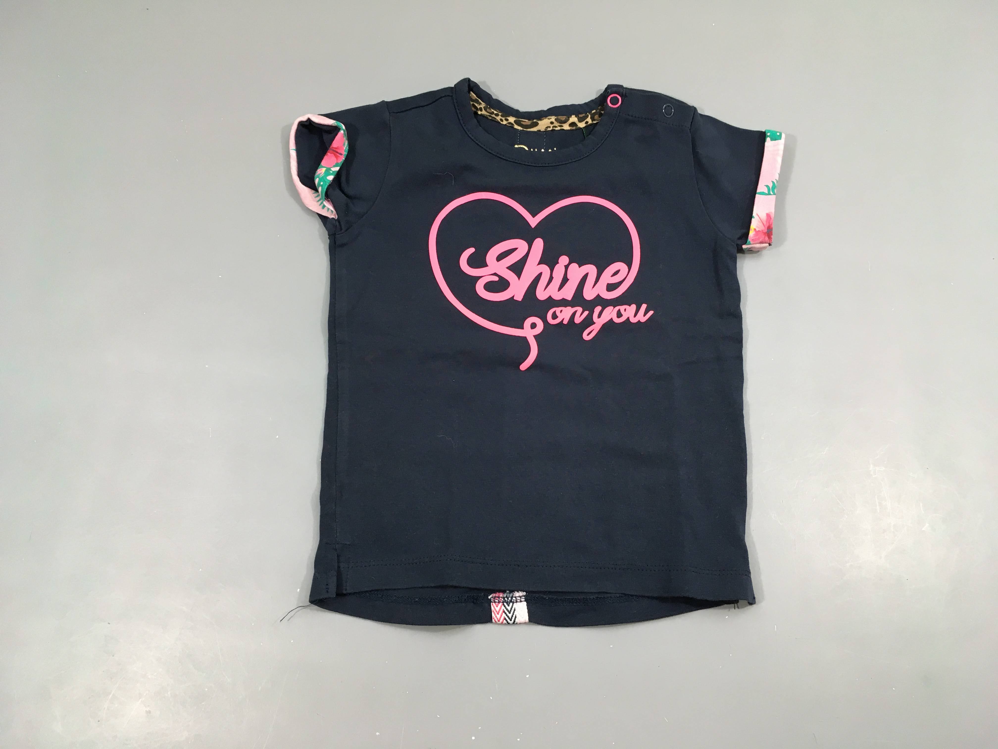 T-shirt m.c bleu marine coeur rose 