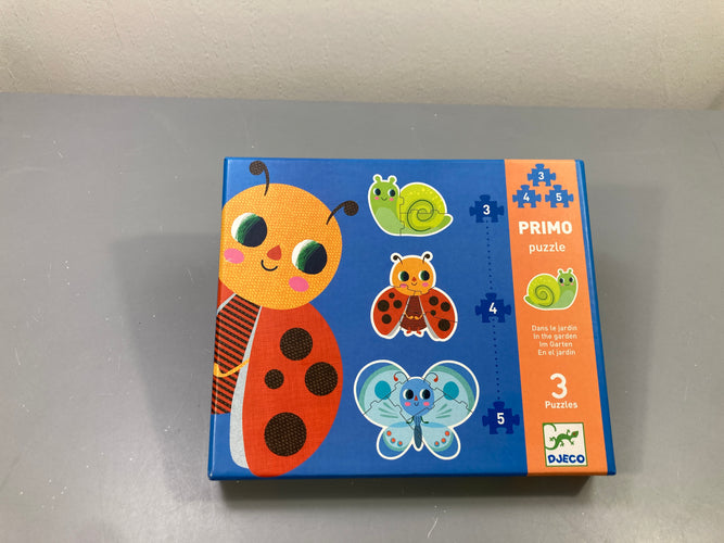 Primo puzzle Dans le jardin, 3 puzzles 3-4-5 pcs, moins cher chez Petit Kiwi