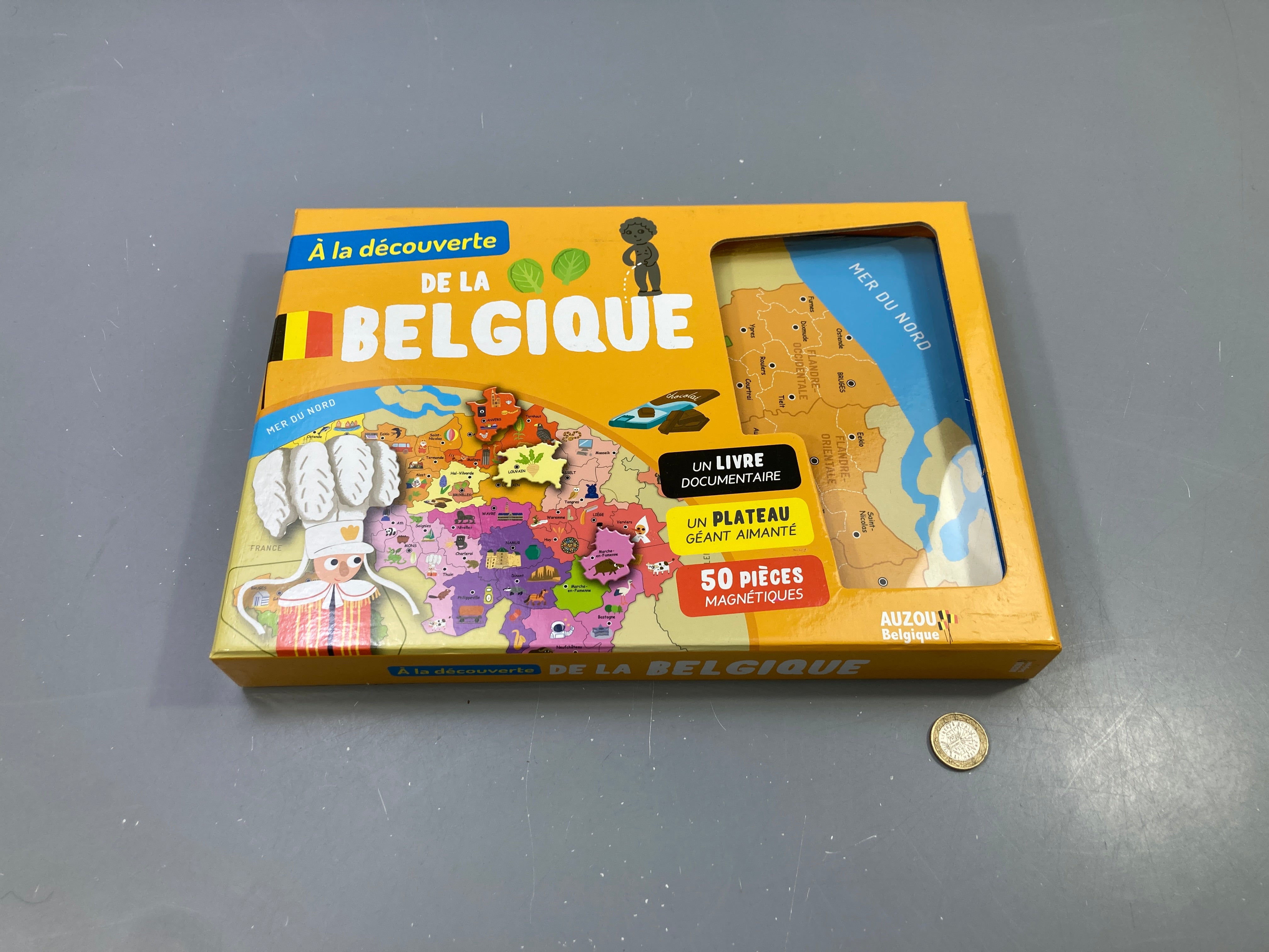 À la découverte de la Belgique, livre + plateau aimanté 50 pièces, Auzou