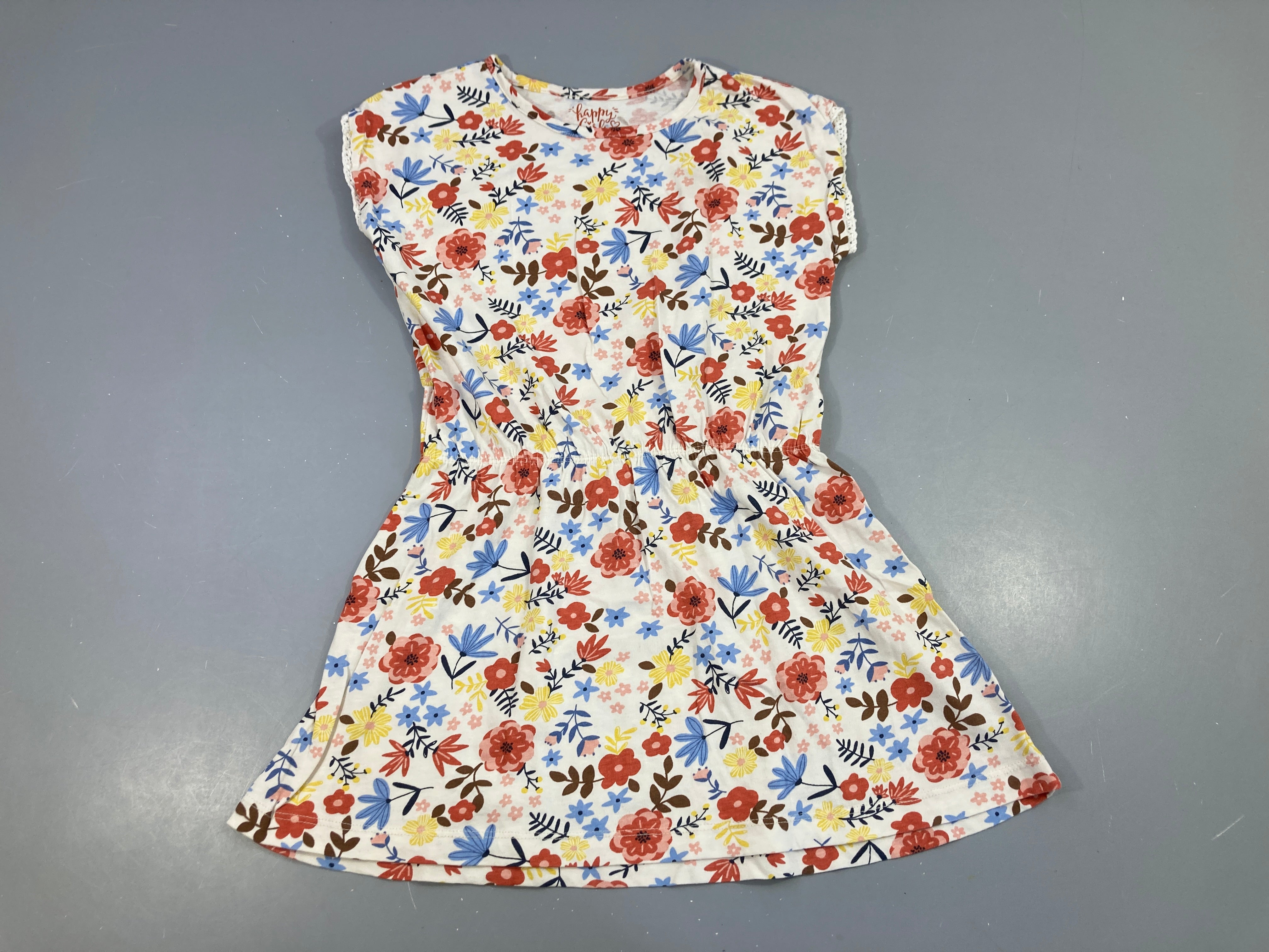Robe m.c jersey blanc cassé fleuri rouille-bleu