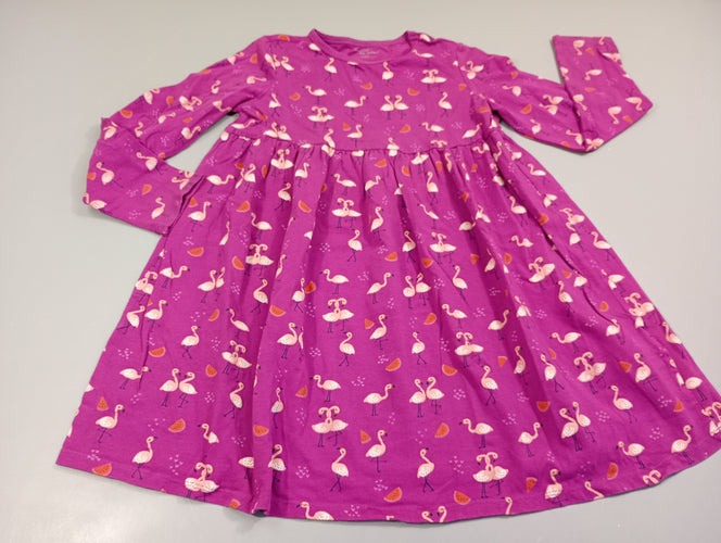 Robe m.l jersey rose-mauve, flamants roses et pastèques, moins cher chez Petit Kiwi