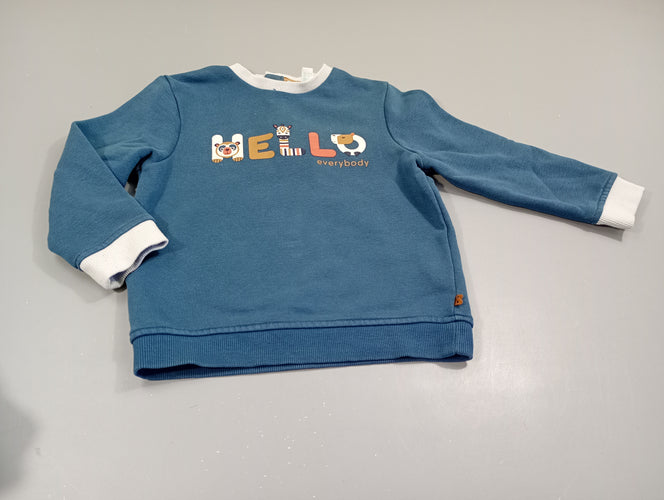 Sweat bleu " Hello ever.ybody", moins cher chez Petit Kiwi