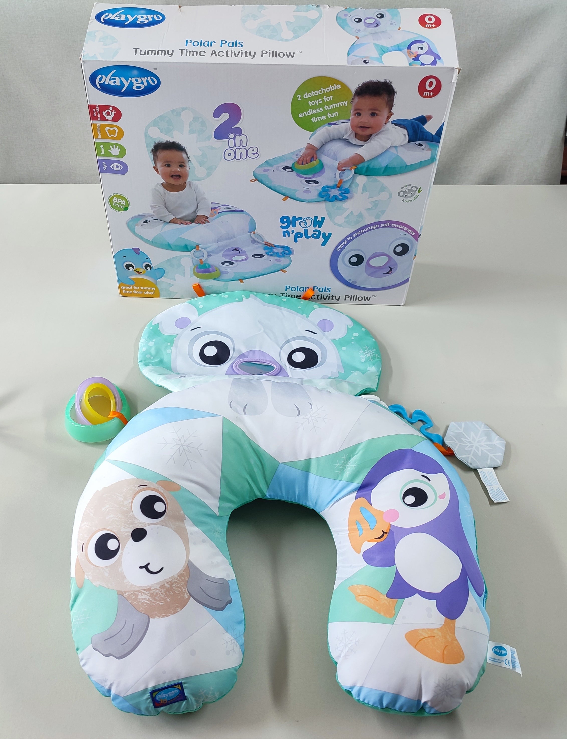 Coussin d'activité ours polaire, Playgro (Etat neuf)