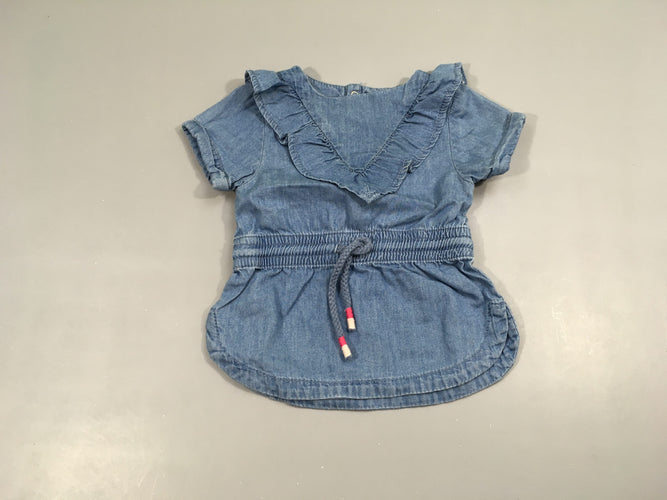 Robe m.c denim col volant, taille élastique, moins cher chez Petit Kiwi
