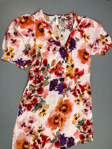 Robe m.c texturée écru fleurie orangée 42, moins cher chez Petit Kiwi