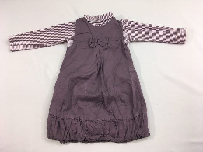 Robe s.m + T-shirt m.c mauve rayé, moins cher chez Petit Kiwi