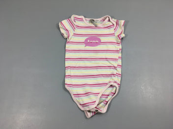 Body m.c  blanc rayé rose, bleu, jaune,...
