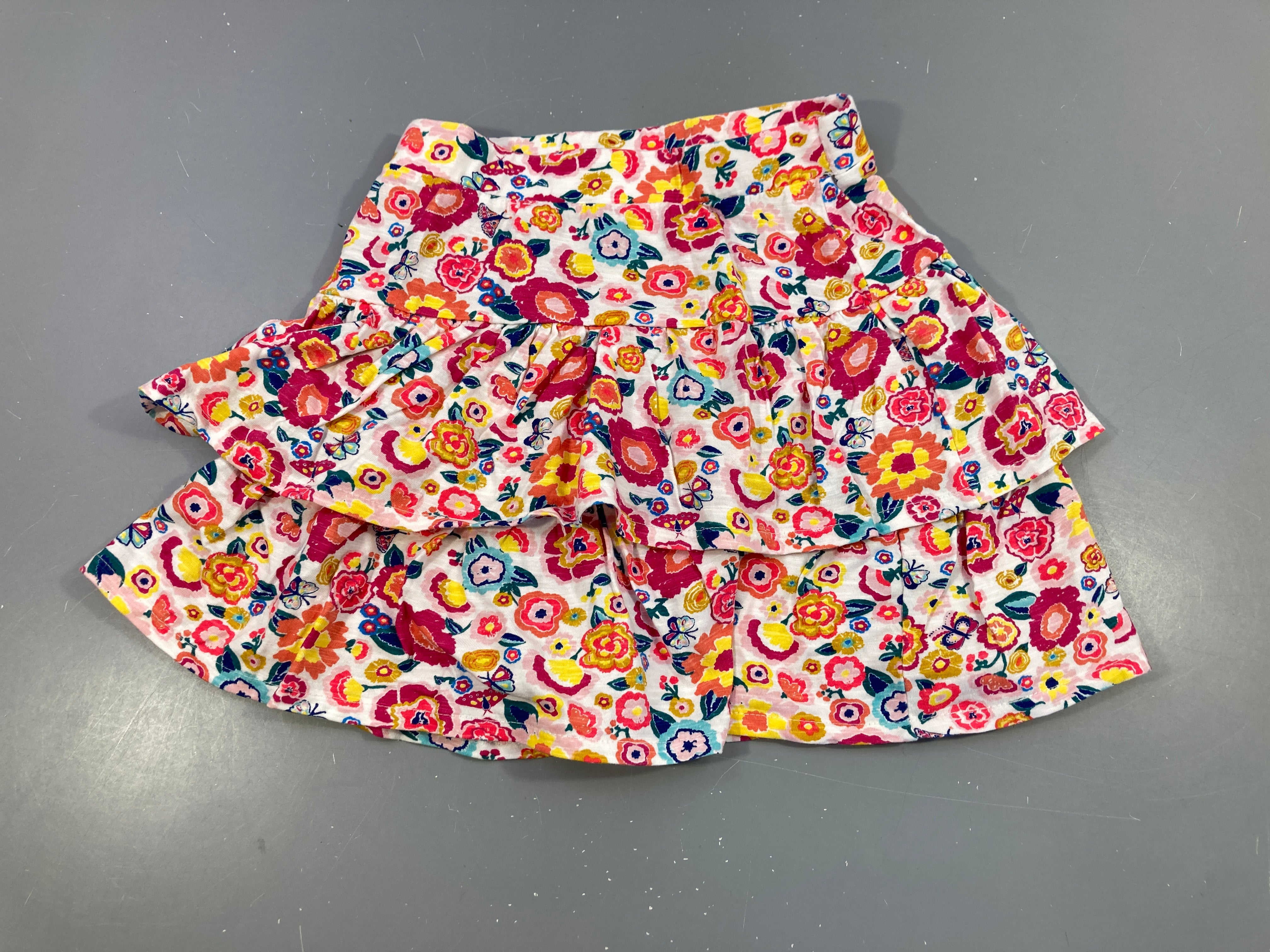 Jupe jersey blanche fleuire orange-rose