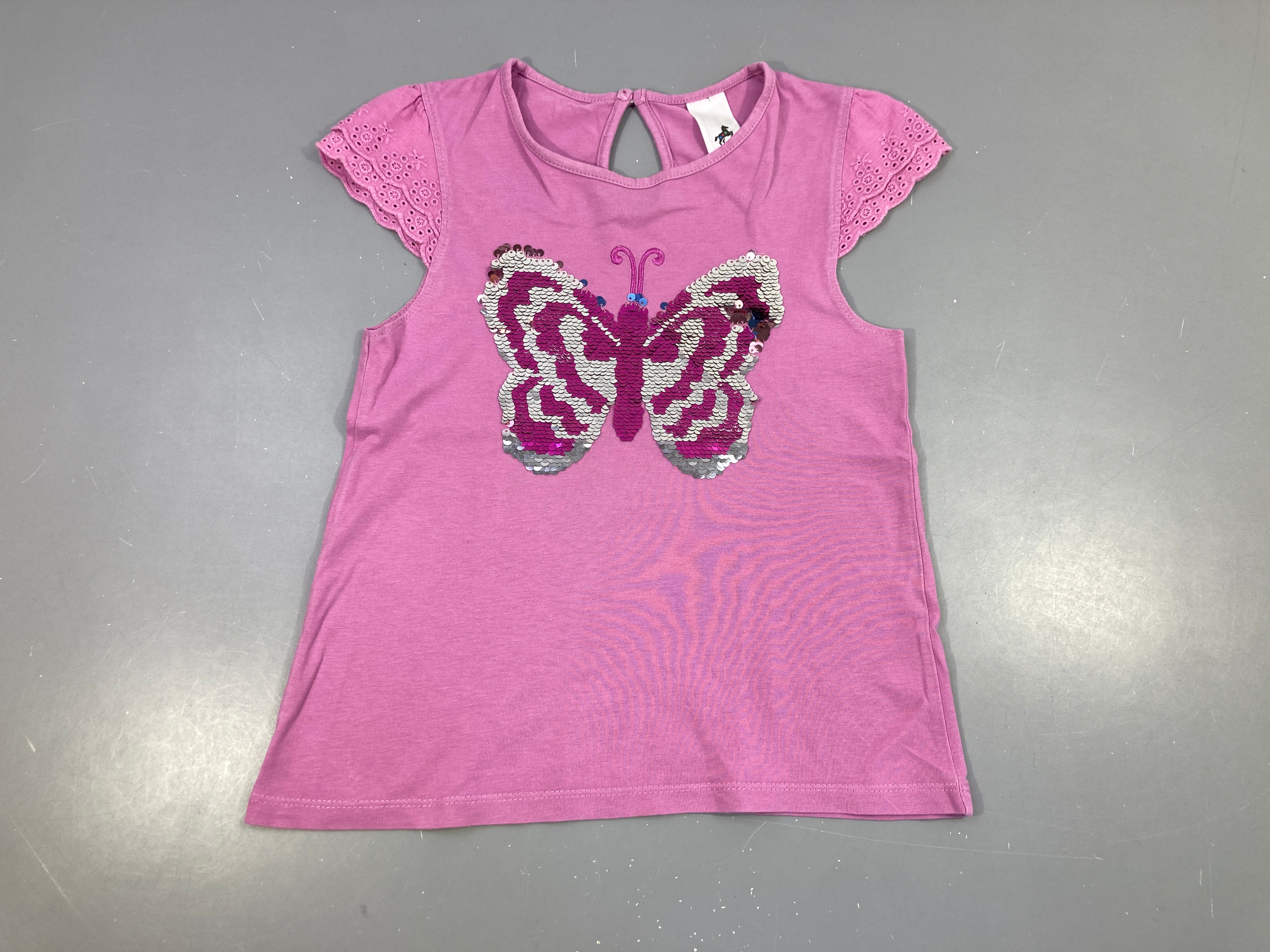 T-shirt m.c mauve papilon sequins réversibles