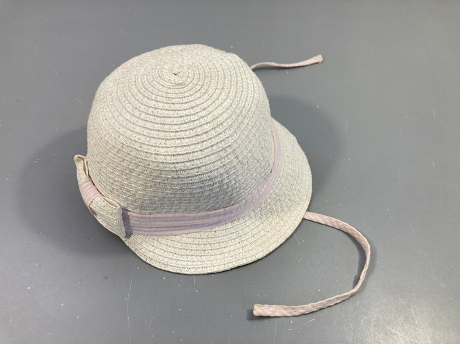 Chapeau fausse paille blanche noeud arrière (légèrement souillé) 48 cm, moins cher chez Petit Kiwi