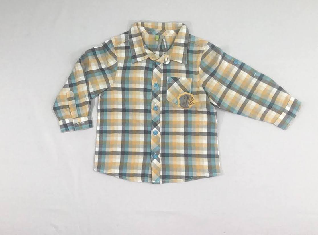 Chemise m.l à carreaux jaune, bleu, blanc, brun