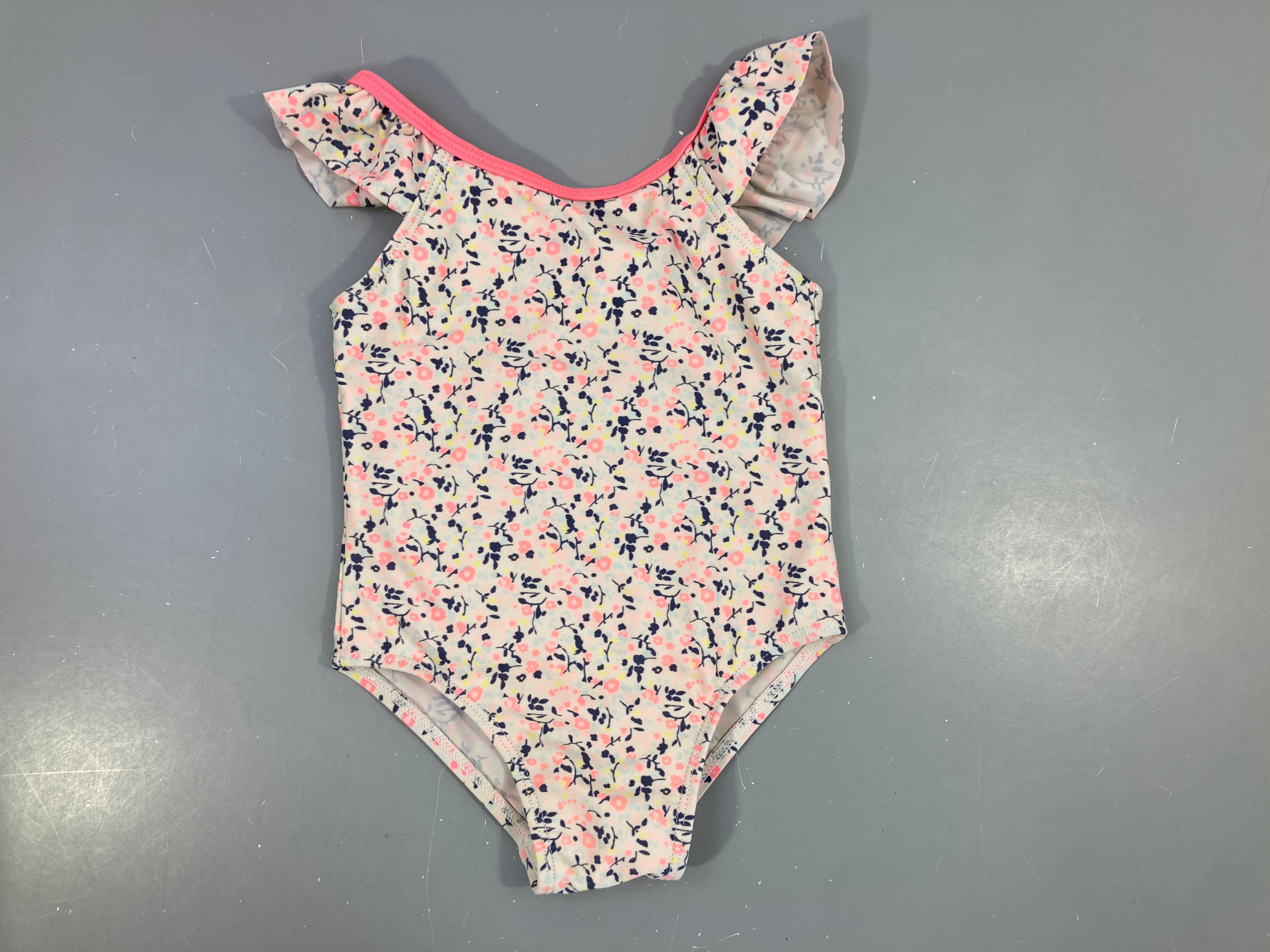 Maillot blanc fleuri corail-bleu