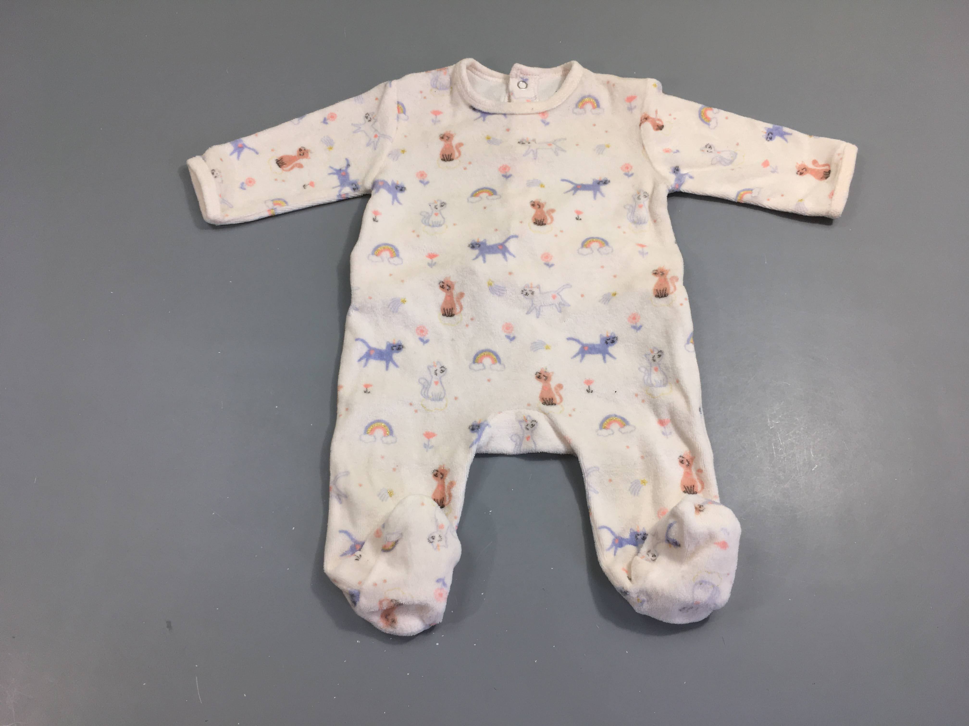 Pyjama velours blanc chats licorne/fleurs/arc-en-ciel