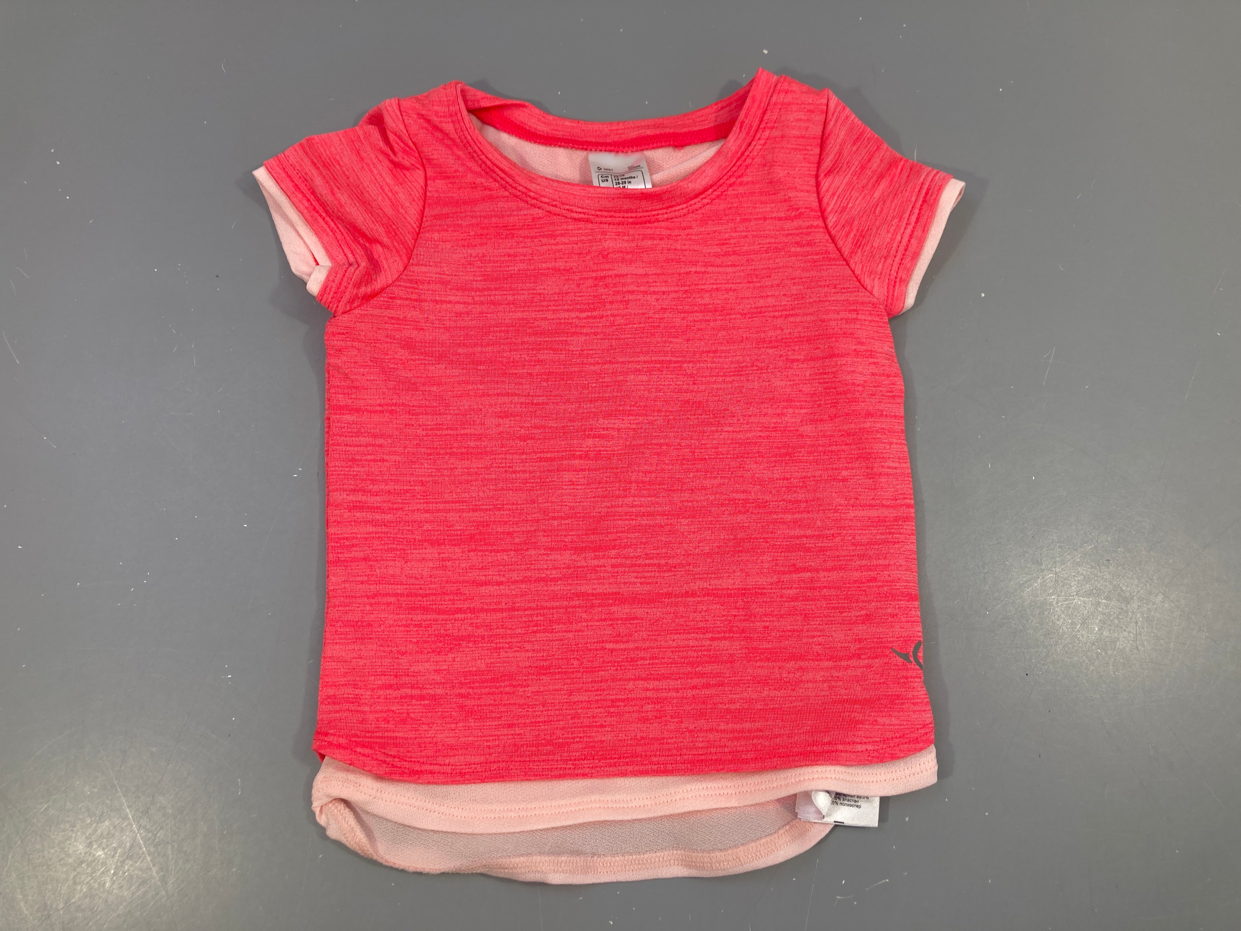 T-shirt m.c de sport effet superposé rose chiné/rose pâle