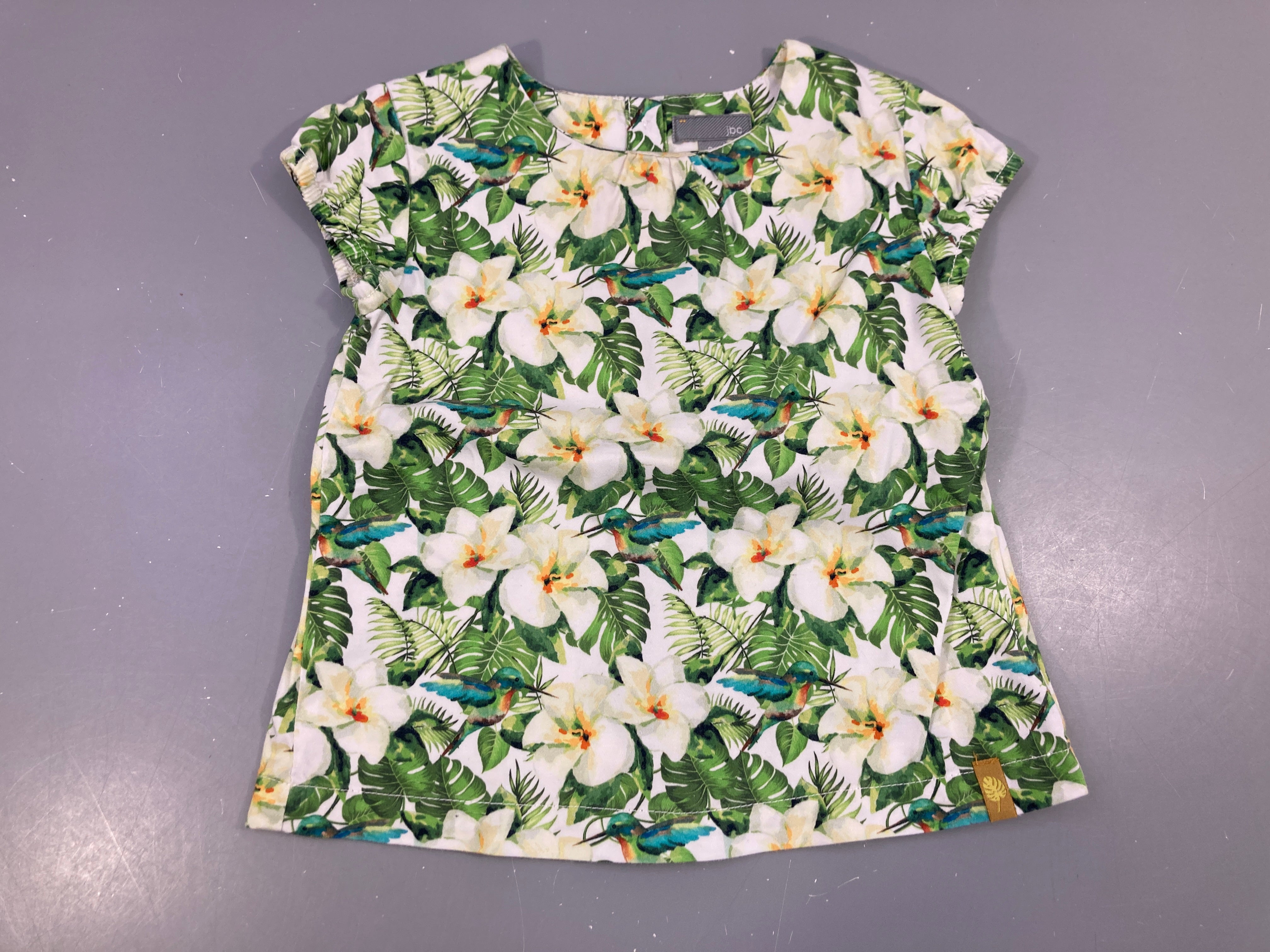 Blouse m.c blanc cassé feuillage vert & fleurs