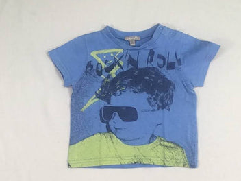 T-shirt m.c bleu , tête personnage avec lunettes de soleil 