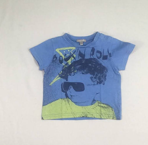 T-shirt m.c bleu , tête personnage avec lunettes de soleil "rock'n roll", moins cher chez Petit Kiwi