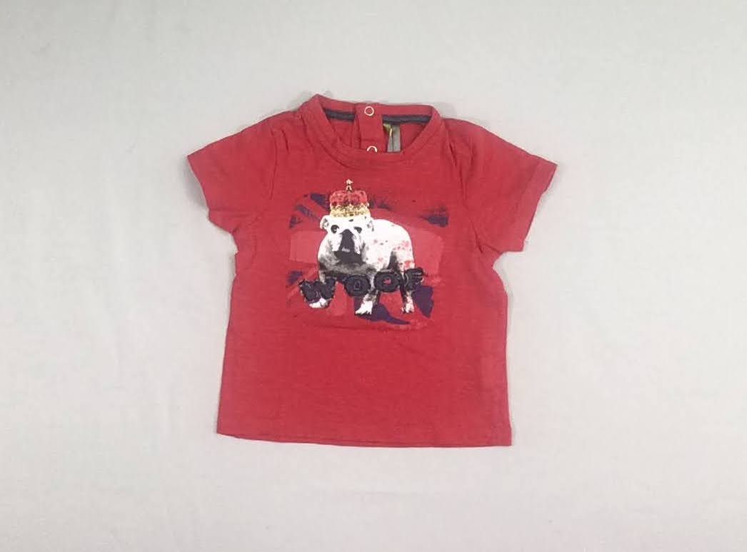 T-shirt m.c rouge, chien avec couronne  