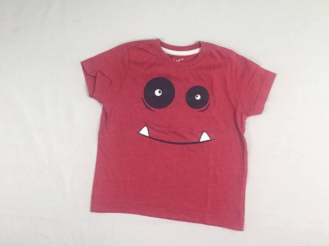 T-shirt m.c rouge, yeux bleu marine et dents, moins cher chez Petit Kiwi