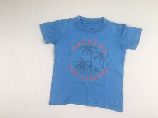 T-shirt m.c bleu flammé, palmiers"Havacoa,...", moins cher chez Petit Kiwi