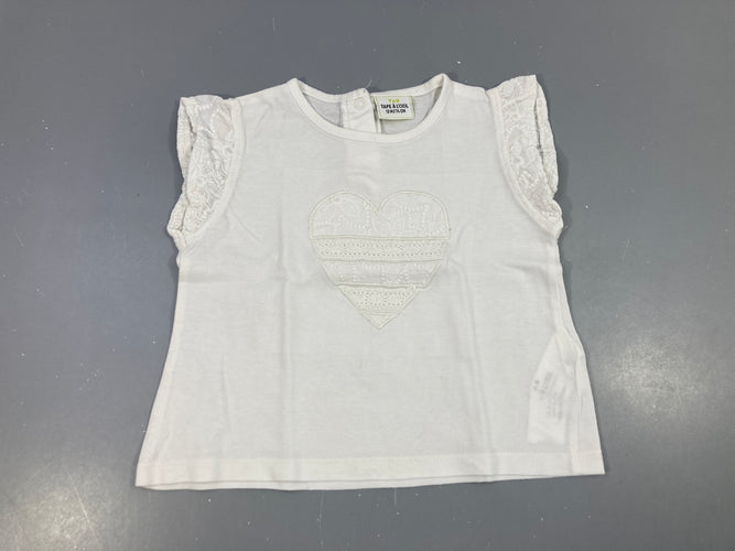 T-shirt m.c blanc broderie coeur, moins cher chez Petit Kiwi