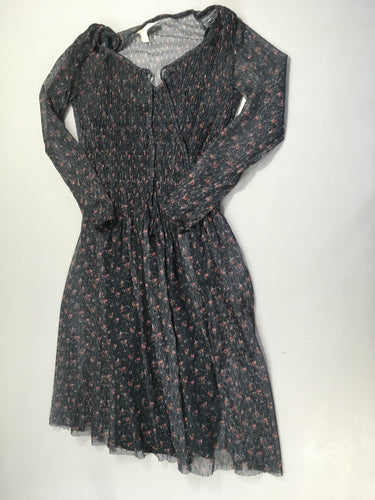 Robe m.l voile bleu foncé fleurie s.mockée, moins cher chez Petit Kiwi