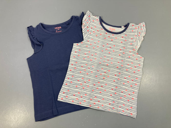 2 T-shirt m.c blanc grisé rayé bleu pois corail/bleu, moins cher chez Petit Kiwi