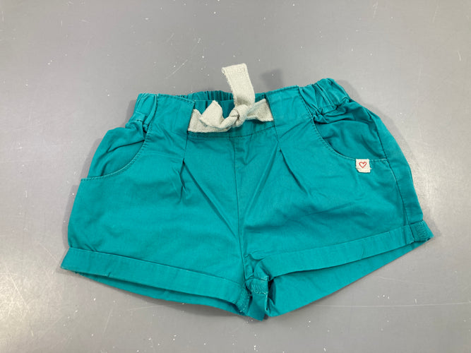 Short à revers coton turquoise taille élastique Légèrement délavé, moins cher chez Petit Kiwi