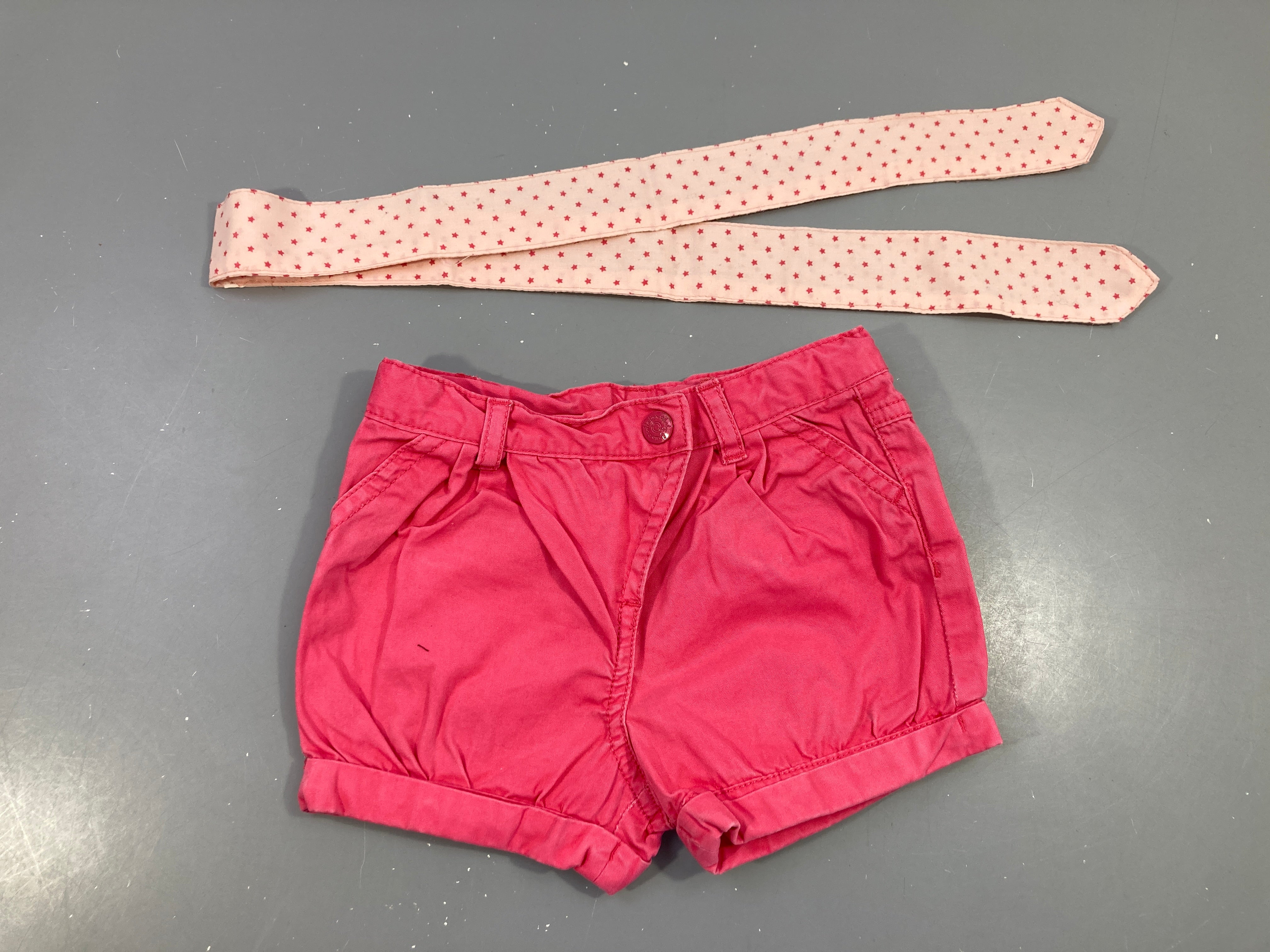 Short à revers coton rose + Ceinture textile Légèrement délavé