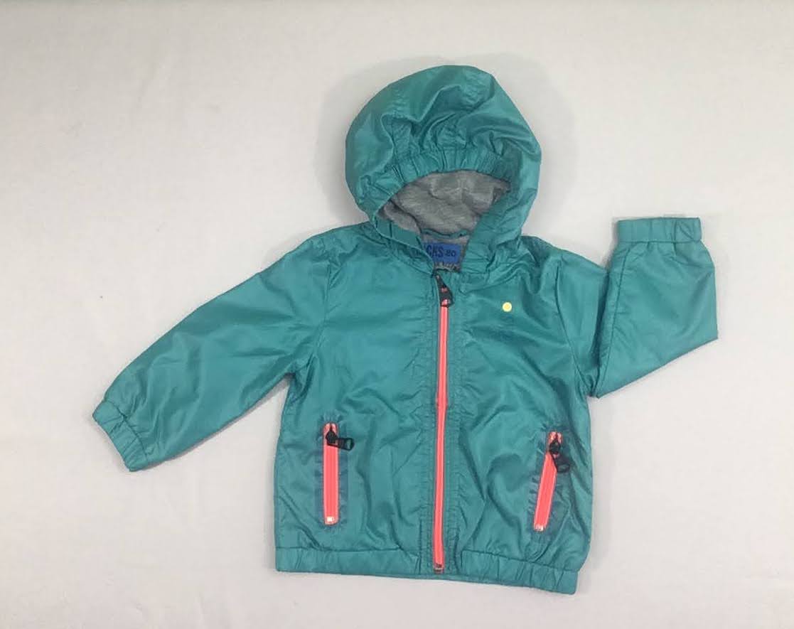 Veste coupe-vent à capuche bleue, zips roses