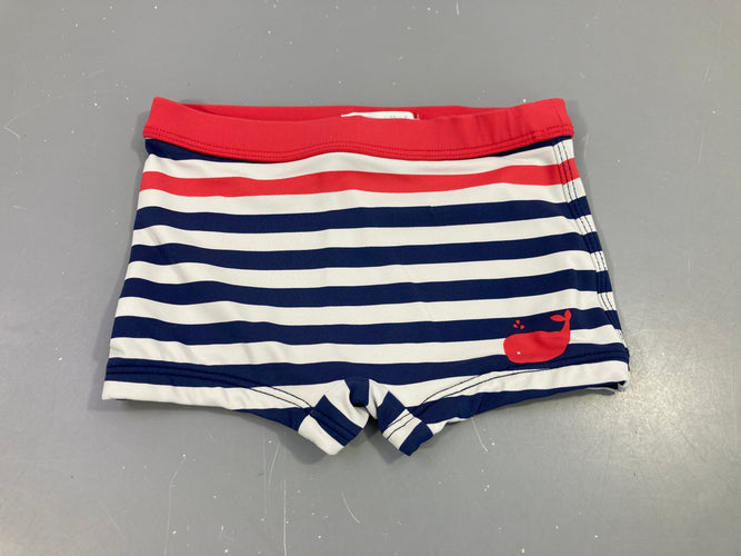 Maillot boxer blanc rayé bleu-rouge baleine, moins cher chez Petit Kiwi