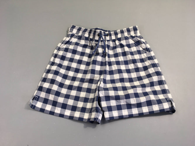 Maillot short blanc à carreaux bleu, moins cher chez Petit Kiwi