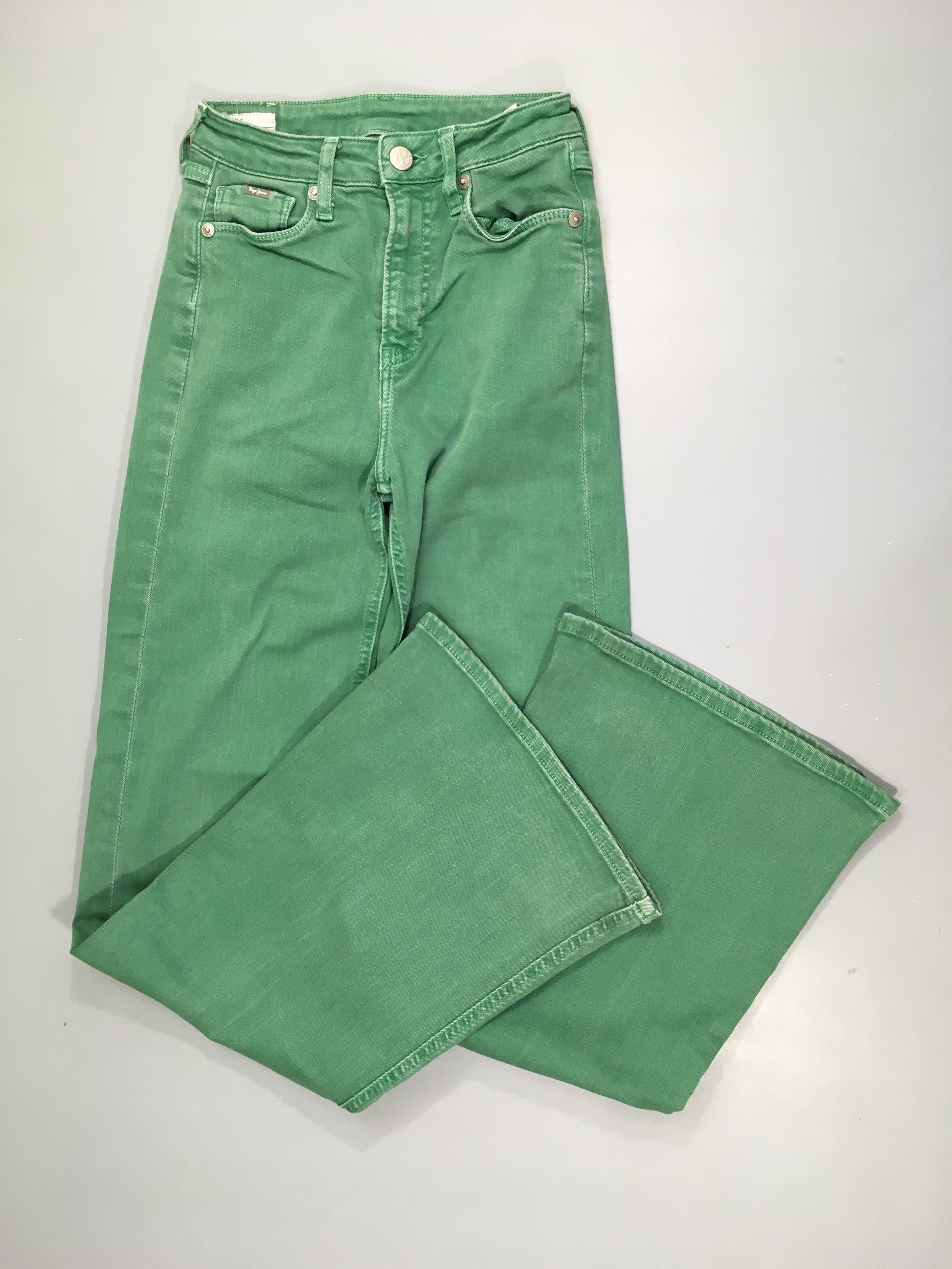 Jeans Flare vert 24-30 Taches à relaver bas