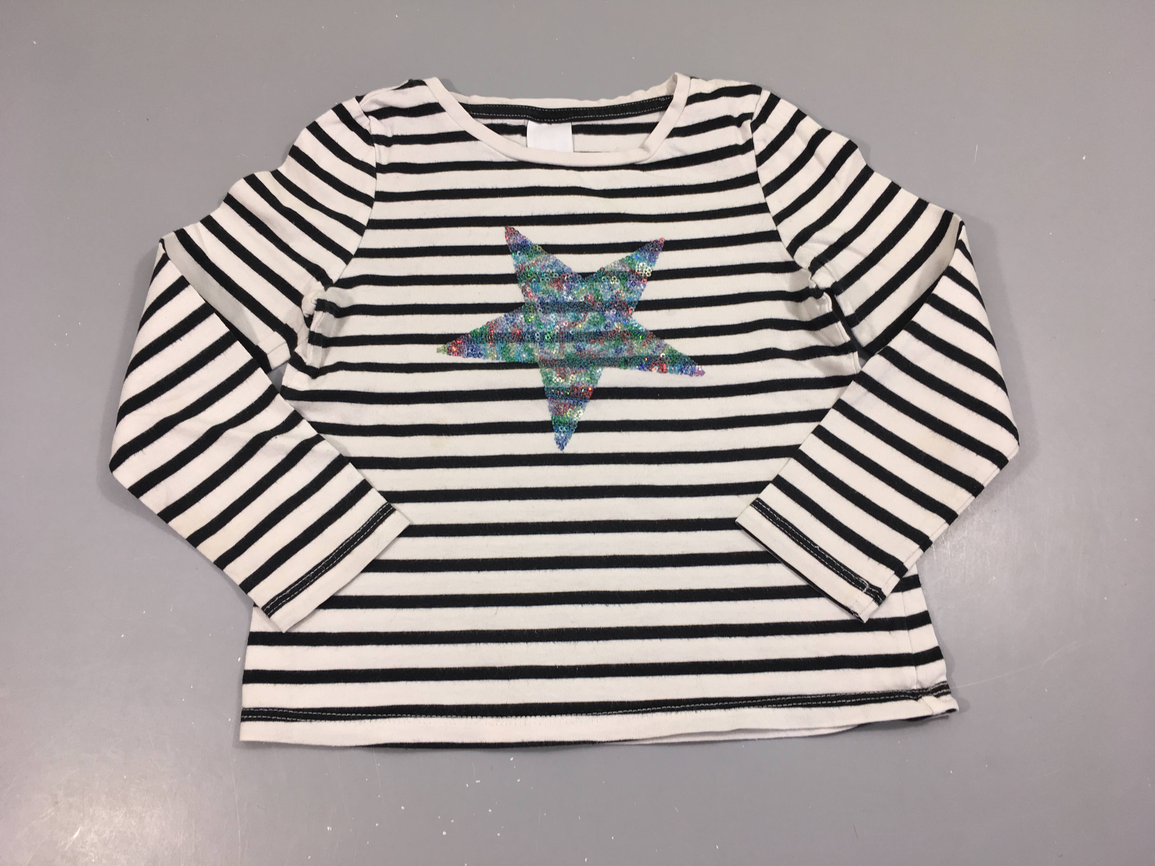 T-shirt m.l blanc rayé noir étoiles sequins Bouloché