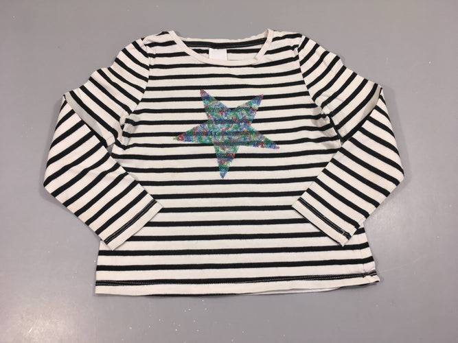 T-shirt m.l blanc rayé noir étoiles sequins Bouloché, moins cher chez Petit Kiwi