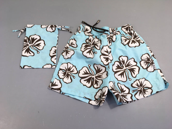 Maillot short bleu fleurs, Kiwi Saint-Tropez + pochette, moins cher chez Petit Kiwi