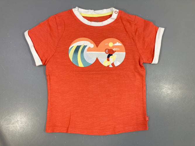 T-shirt m.c orange flammé éléphant surfeur, moins cher chez Petit Kiwi