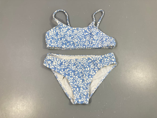 Bikini texturé bleu clair fleurs blanches, moins cher chez Petit Kiwi