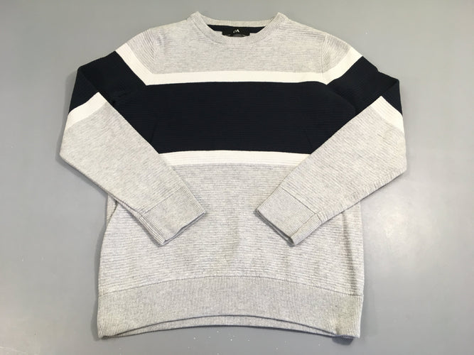 Pull texturé gris chiné rayé bleu marine/blanc, moins cher chez Petit Kiwi