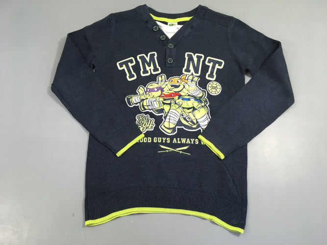 Pull bleu marine chiné Tortues Ninja, légèrement bouloché, moins cher chez Petit Kiwi
