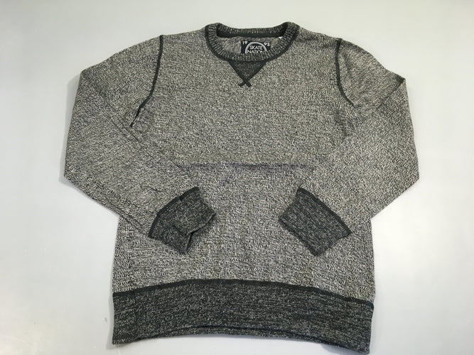 Pull blanc chiné noir, moins cher chez Petit Kiwi