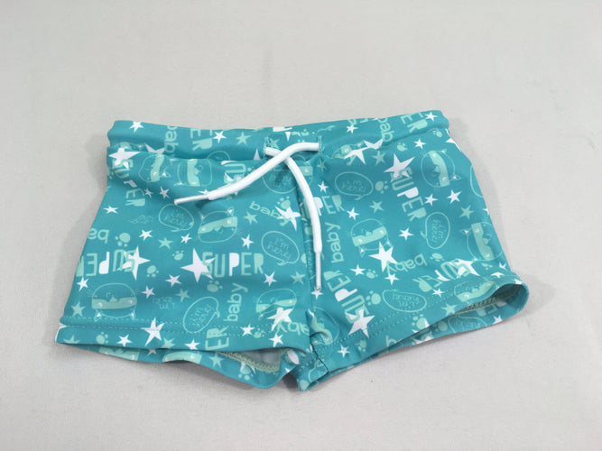 Maillot boxer bleu, étoiles blanches, "super, baby...", moins cher chez Petit Kiwi