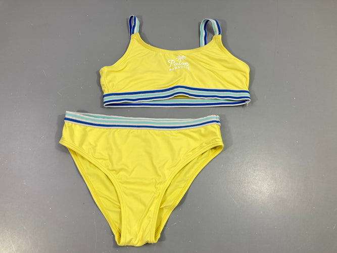 Bikini jaune bord bleu clair, moins cher chez Petit Kiwi