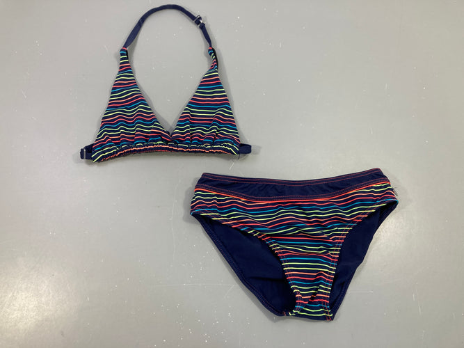 Bikini bleu foncé rayé couleur, moins cher chez Petit Kiwi