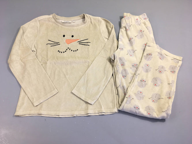 Pyjama 2pcs velours beige bonhomme de neige, moins cher chez Petit Kiwi