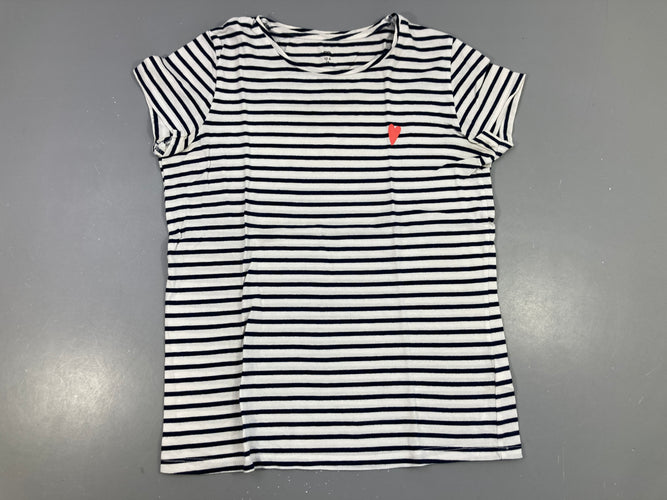 T-shirt m.c blanc rayé bleu foncé coeur, moins cher chez Petit Kiwi